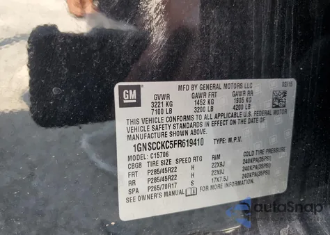 2015 Chevrolet Tahoe C1500 Ltz из США, поврежденный, VIN 1GNSCCKC5FR619410